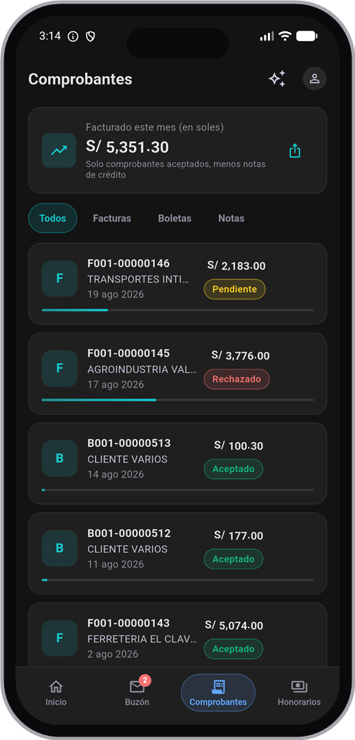 Comprobantes electrónicos en la app