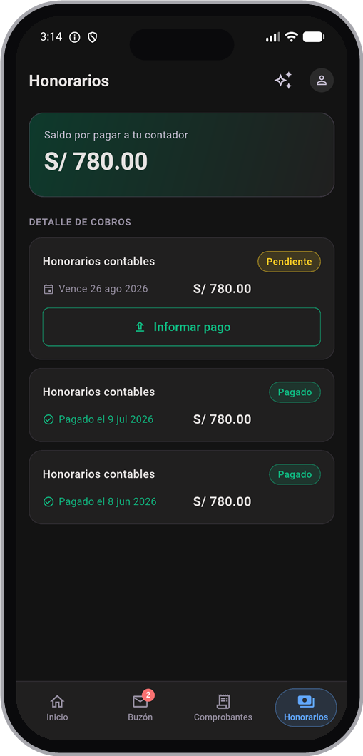 Honorarios del estudio en la app