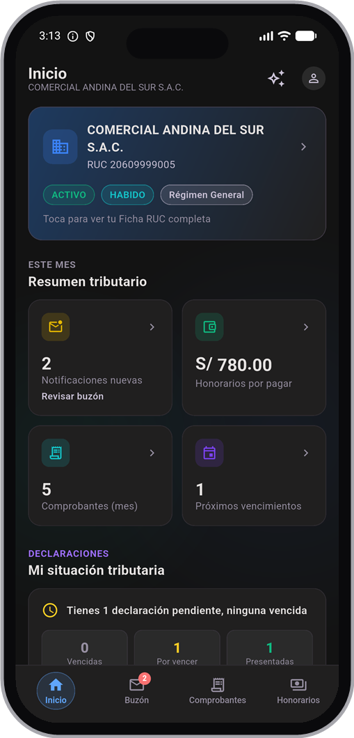 Inicio de la app — resumen tributario del mes
